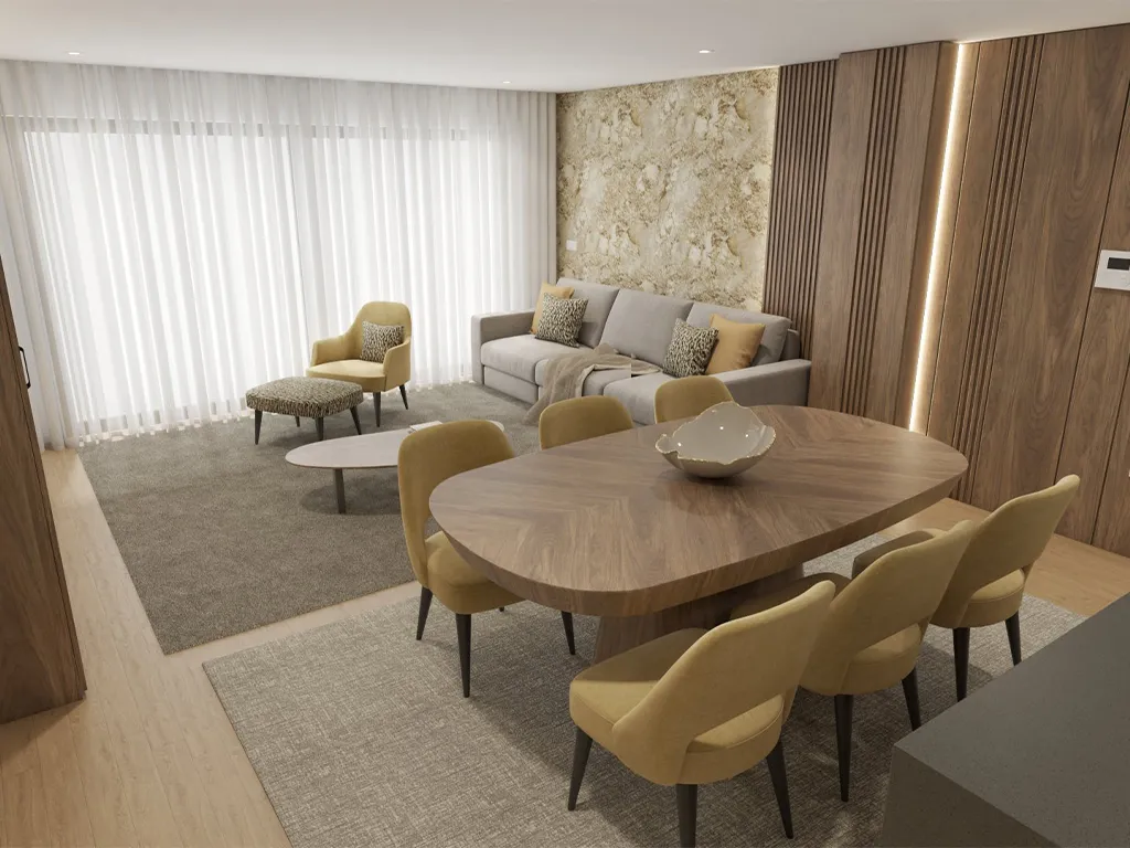 Render OpenSpace moderno. Madeiras, aconchegante