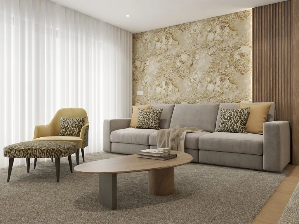 Render OpenSpace moderno. Madeiras, aconchegante
