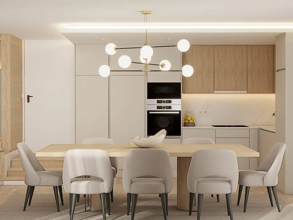 Render OpenSpace com Cozinha e Sala de Jantar Moderno e Luxuoso