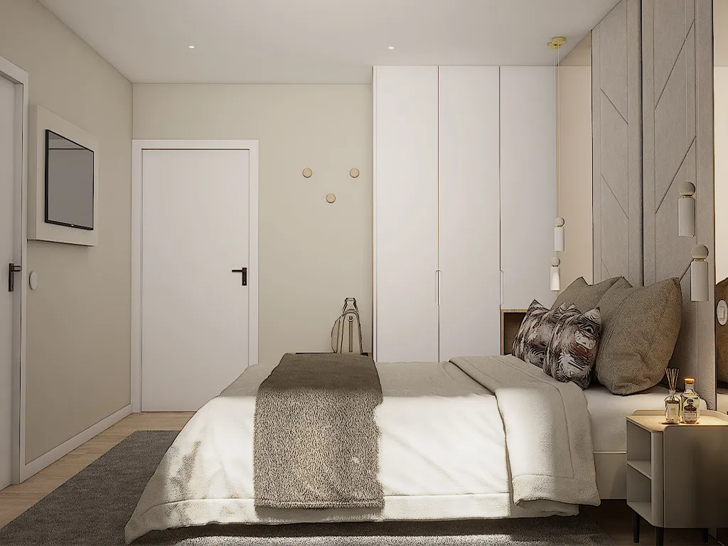 Render de Quarto, Cabeceira ate ao teto, Moderno