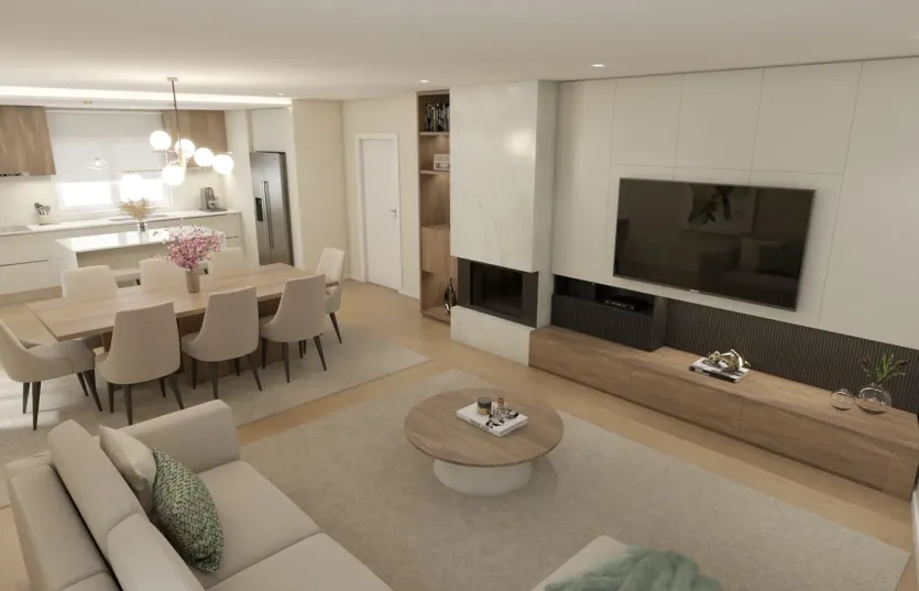 Render de Sala de estar e jantar