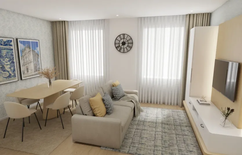 Render de sala de estar